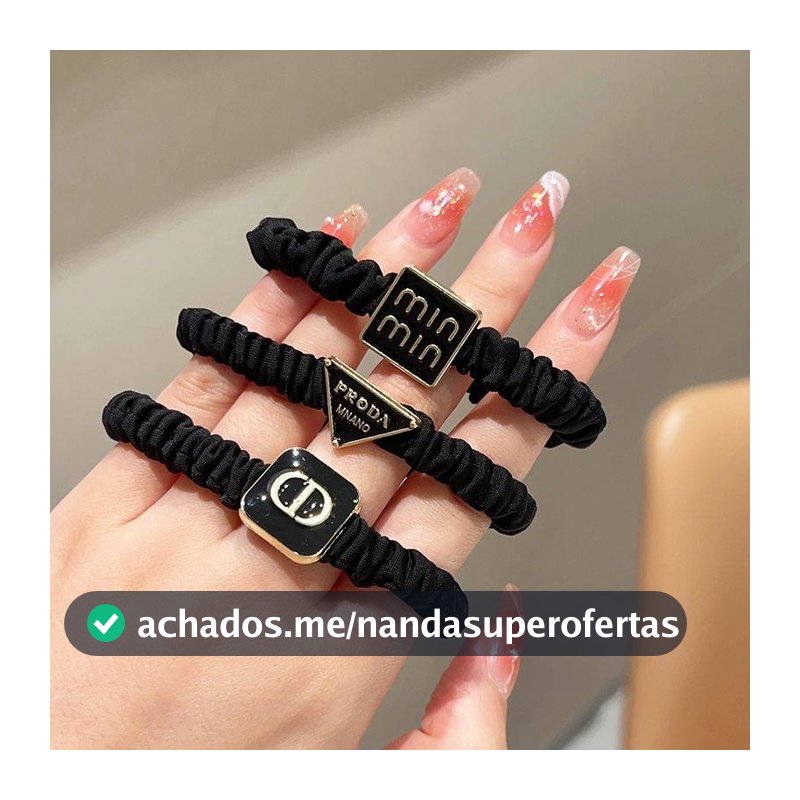 Elástico De Cabelo Luxo, Prendedor, Rabicó - Scrunchie Preto Com Pingente