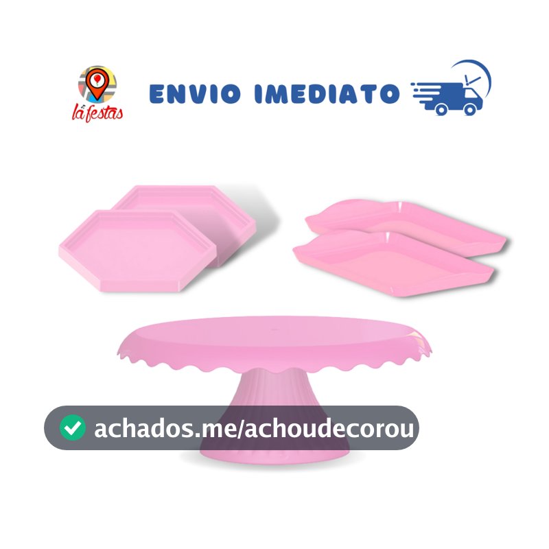 Kit Festa 1 Boleira Cake Renda 19 CM + 2 Mini sextavada + 2 Bandejas 20x13 (+16 cores)
