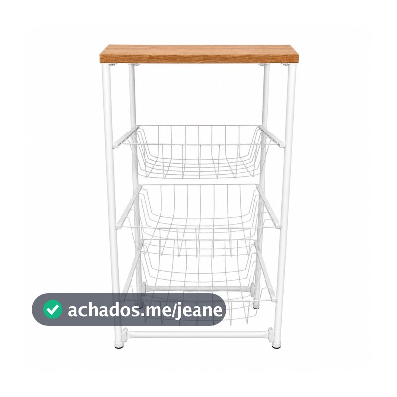Fruteira Para Cozinha Tampo Amadeirado De Aço Estrutura Redonda Tampo MDF Tubo Branco Preto Copa Cozinha Fruta Multiuso