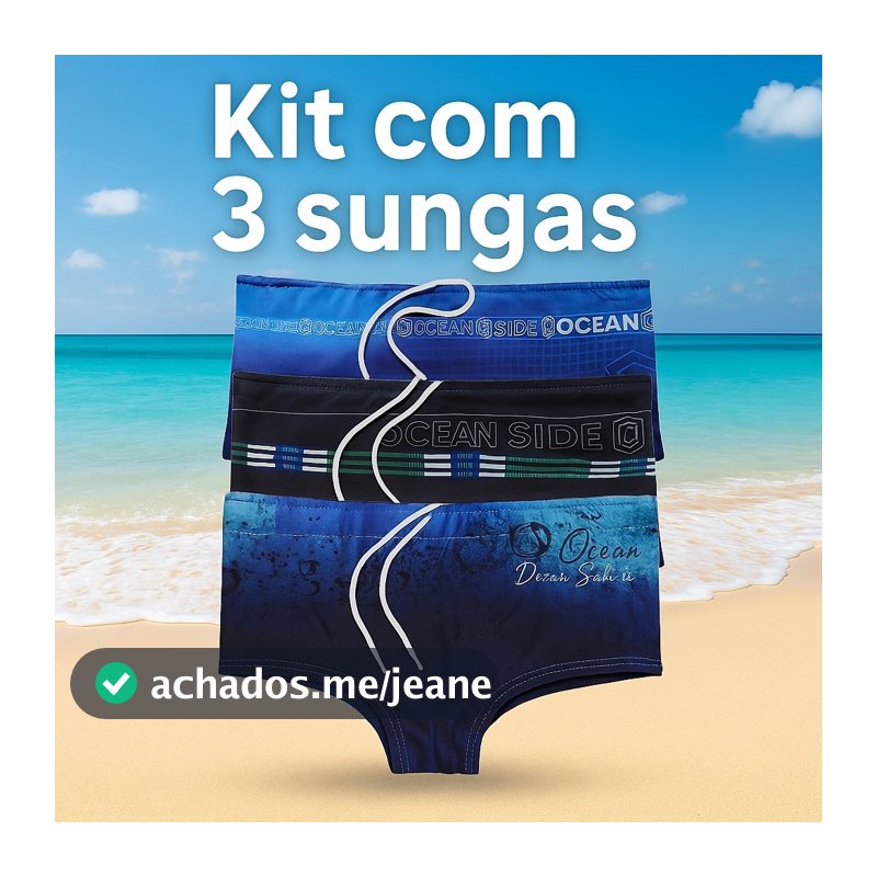 Kit 3 Sungas Boxer Masculinas Estampadas | Moda Praia Piscina Verão Adulto