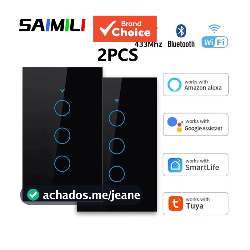 【SAIMILI】Interruptor Inteligente WiFi Touch Chave Neutra/Não Necessita Fio Neutro EUA 1/2/3/4 Gangues para Luz