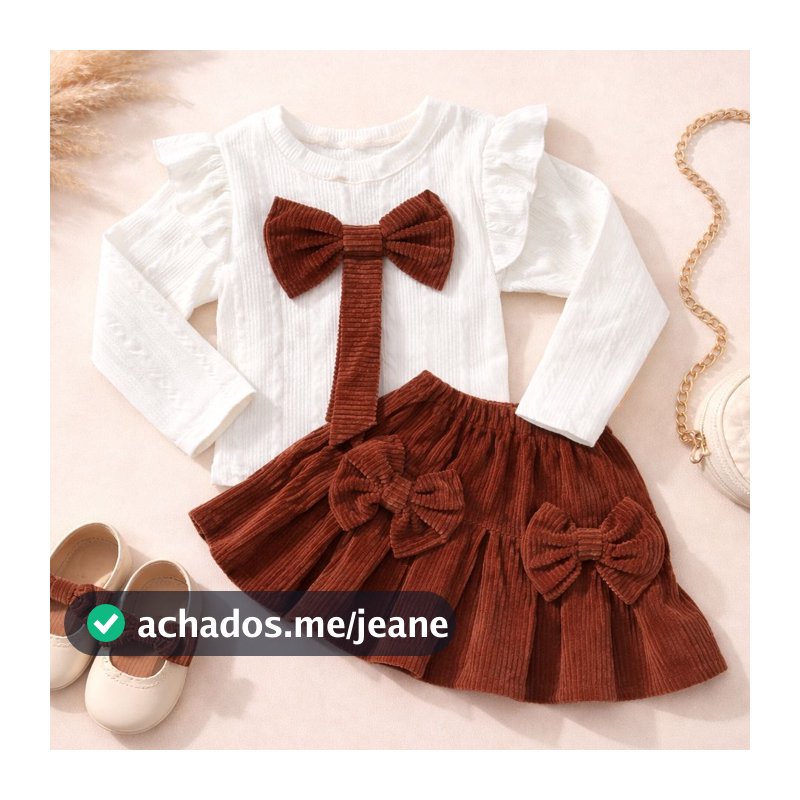 Conjunto Infantil Menina Saia Veludo e Blusa Manga Longa com Babado, Confortável Festa Blogueirinha Tendência Infantil
