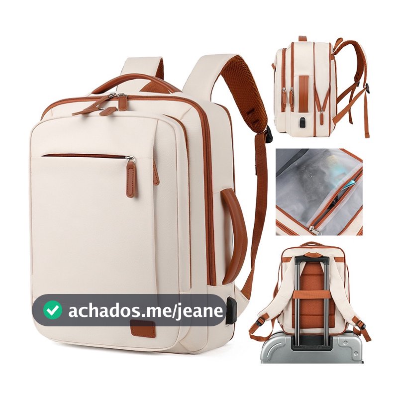 Mochila Unissex 4 em 1 Expansível Impermeável Grande Capacidade Compatível com Notebook USB Quick Charge