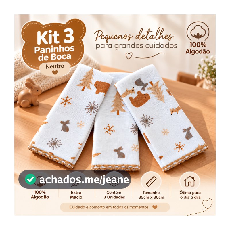 Kit 3 Toalha Paninho de boca 100% algodão Menino Menina Sortido Enxoval