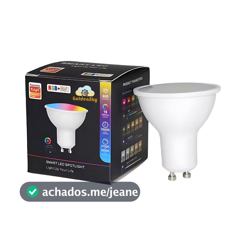 Lâmpada Inteligente GU10 RGB Wi-Fi Spot Compatível com Alexa Google Controle por App Tuya Smart Life