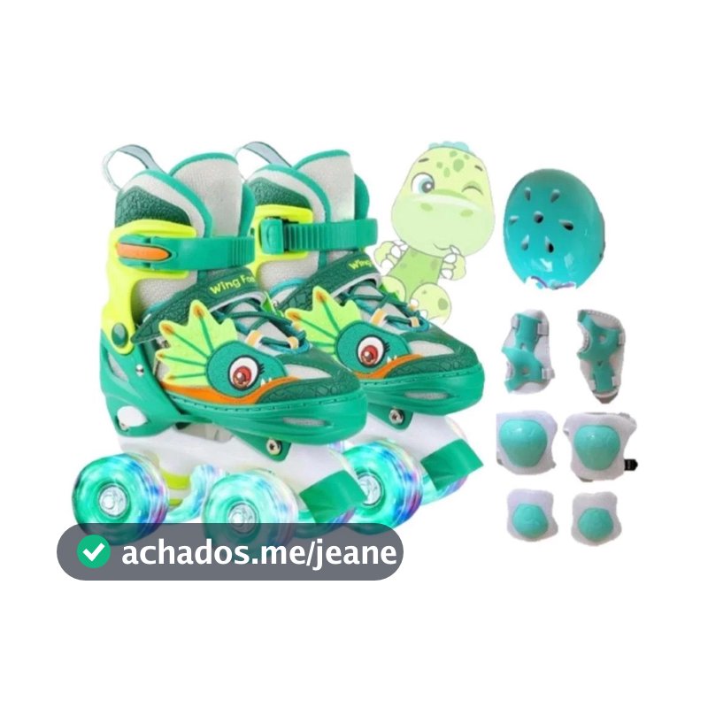 Patins Infantil 4 Rodas Led + Proteção Ajustável Menina Menino Patins Quad Promoção