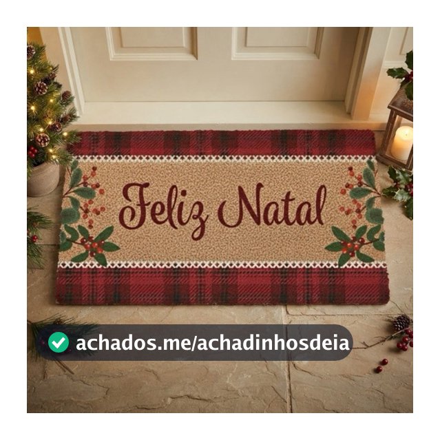 Tapete de Natal Fibra de Coco Antiderrapante Capacho Decorativo Entrada Xadrez Premium Casa Apartamento