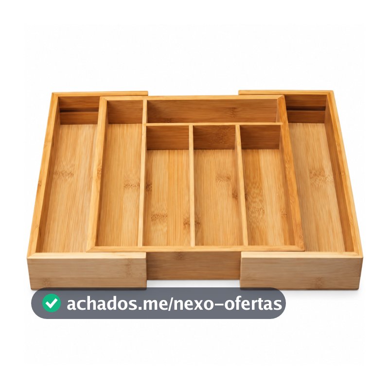 Porta Talheres Gaveta Bambu 7 Divisórias Extensível Ajustável  Organizador Talheres Madeira