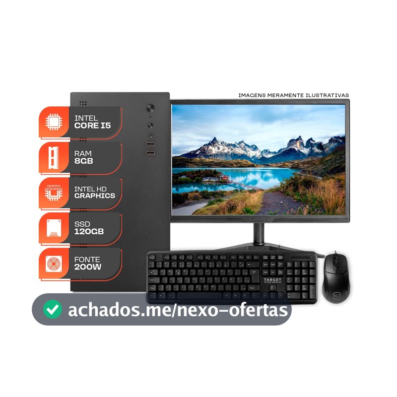 Computador Home Essential S, Intel Core i5, 8GB DE RAM, SSD 120GB, Completo com Monitor e Periféricos