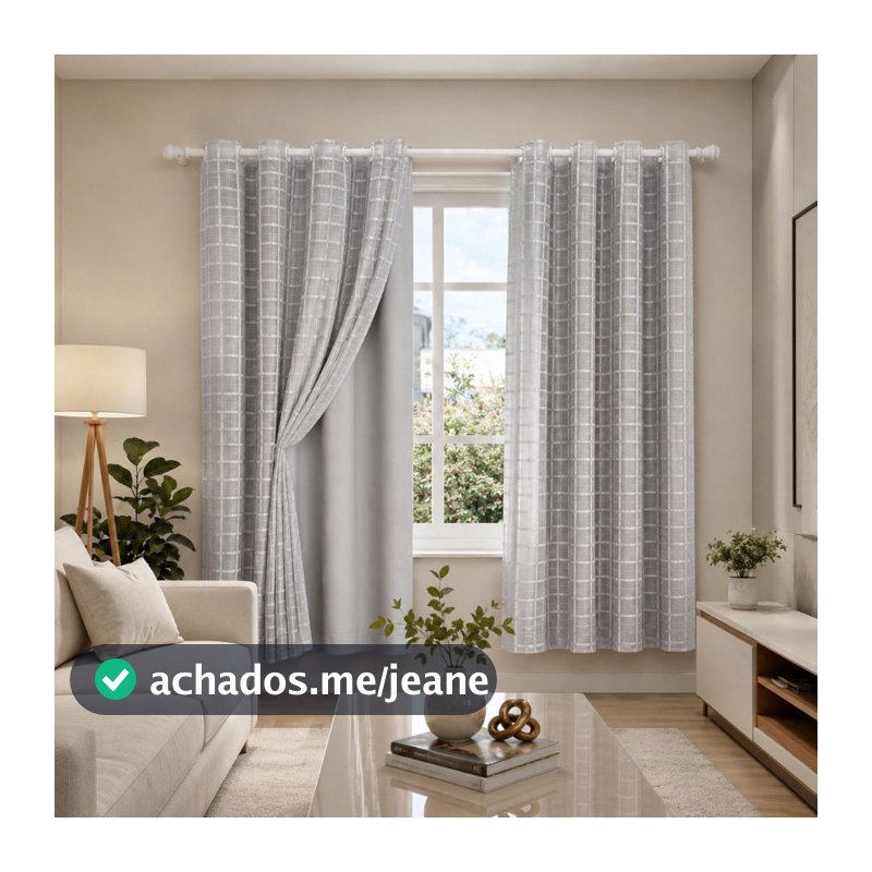 Cortina Blackout PVC com Tecido Voil Xadrez 2,00 m largura x 1,40 m altura