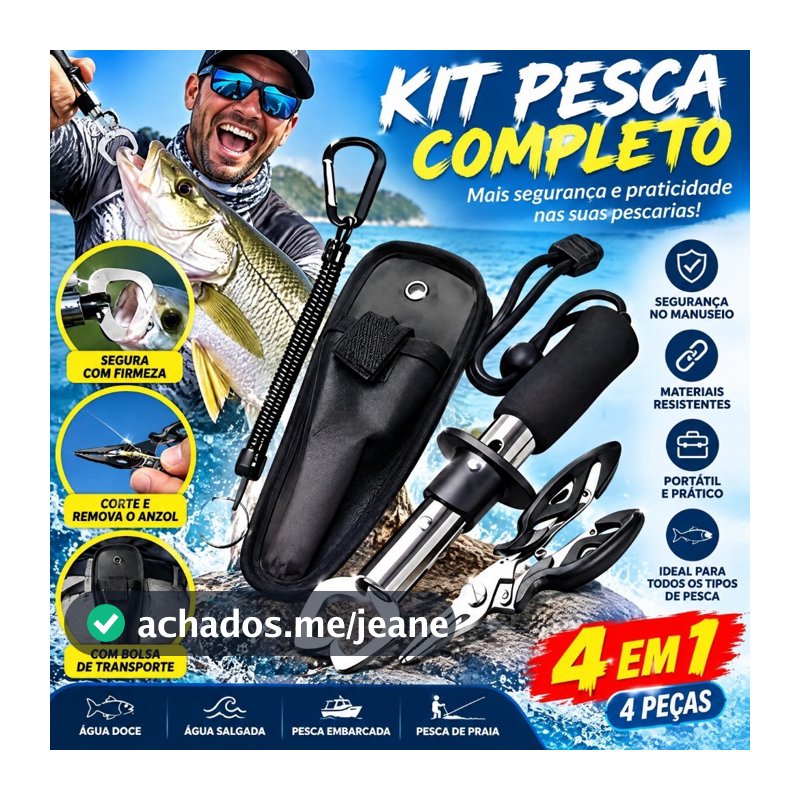 Kit 3/4 Peças Pegador Alicate Pesca Inox Multifuncional Controle Lábio Peixe Tesoura Linha Capa Corda Pesca Doce Mar