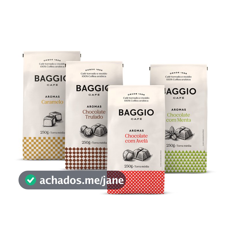 Kit Café Moído Baggio Aromas 1kg (4x250g) - Caramelo, Chocolate Trufado, Chocolate com Avelã e Menta