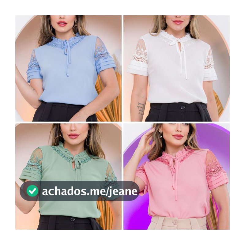 Blusa Social Evangélica Feminina Guipir Renda Gola Pérolas