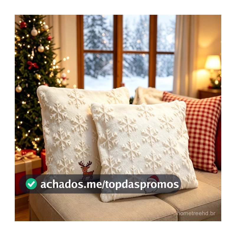Nova Coleção 2026 Capa de Almofada Natal Floco Bordada 45x45 Pelúcia