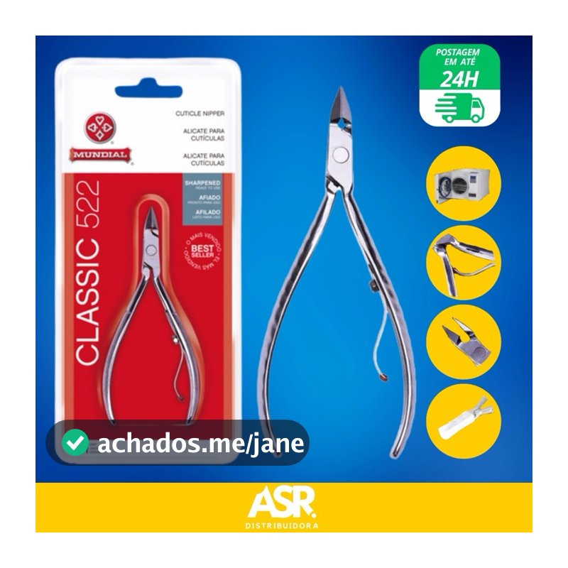 Alicate De Cuticula Profissional Afiado 522 Prateado Mundial Classic