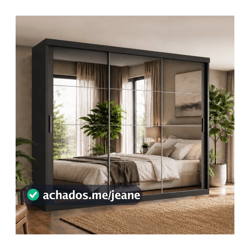Guarda Roupa Casal Tonielque Paris 2 gavetas com Espelho nas 3 Portas de Correr