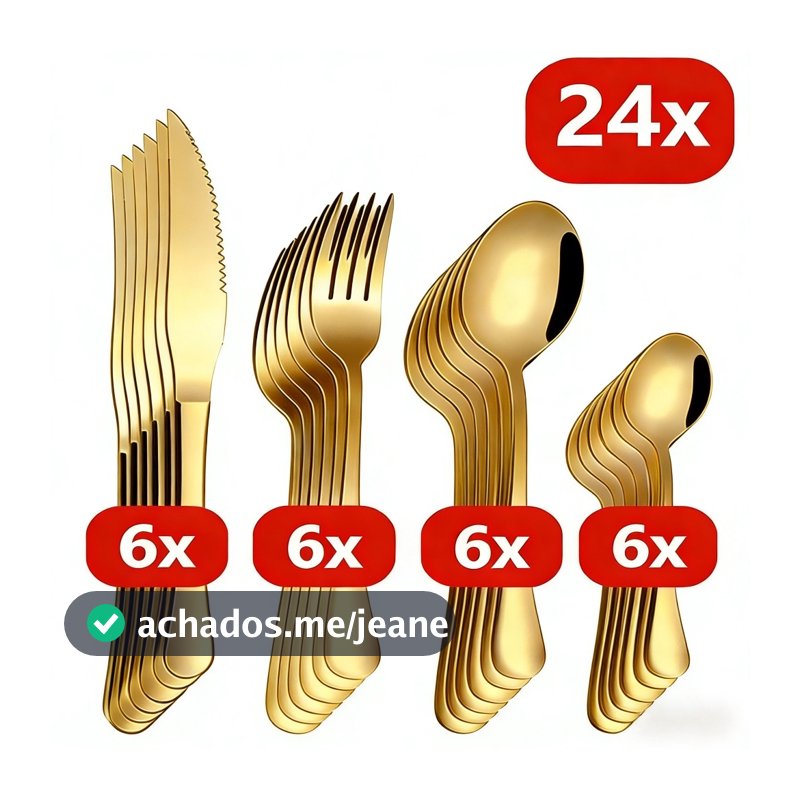 24 Pcs LouçA De Aço InoxidáVel Colher De Sobremesa Dourada / Luxuoso