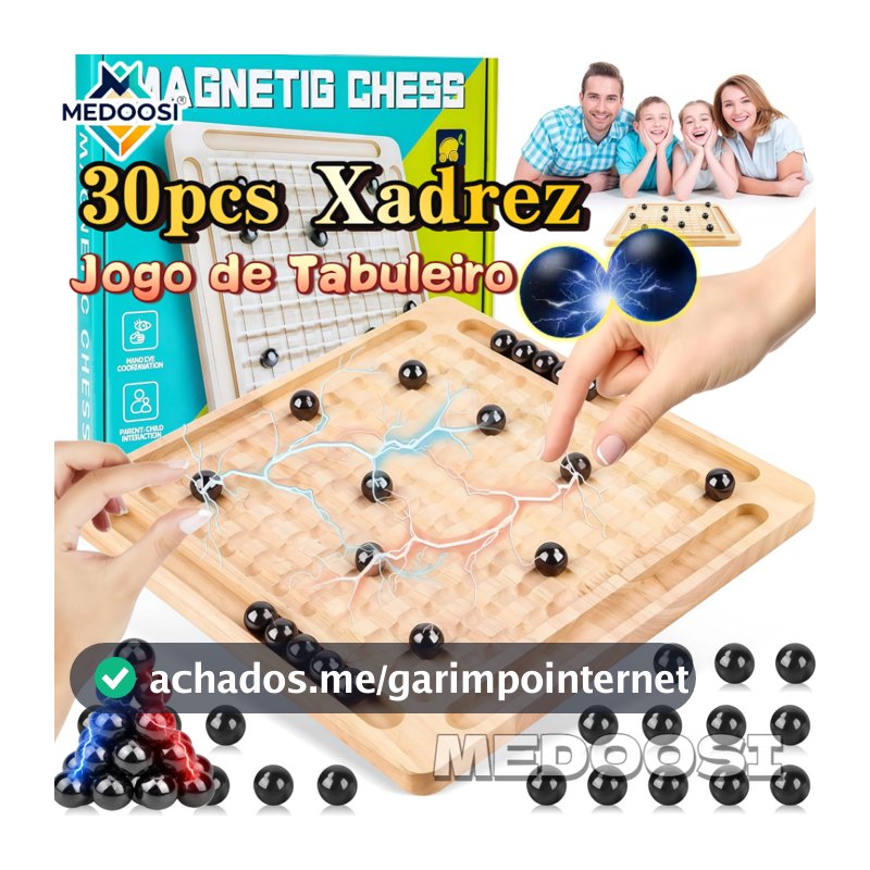 MEDOOSI Xadrez Magnético de Madeira Portátil Jogo de Tabuleiro Infantil com 30Peças Brinquedo Educativo para Interação