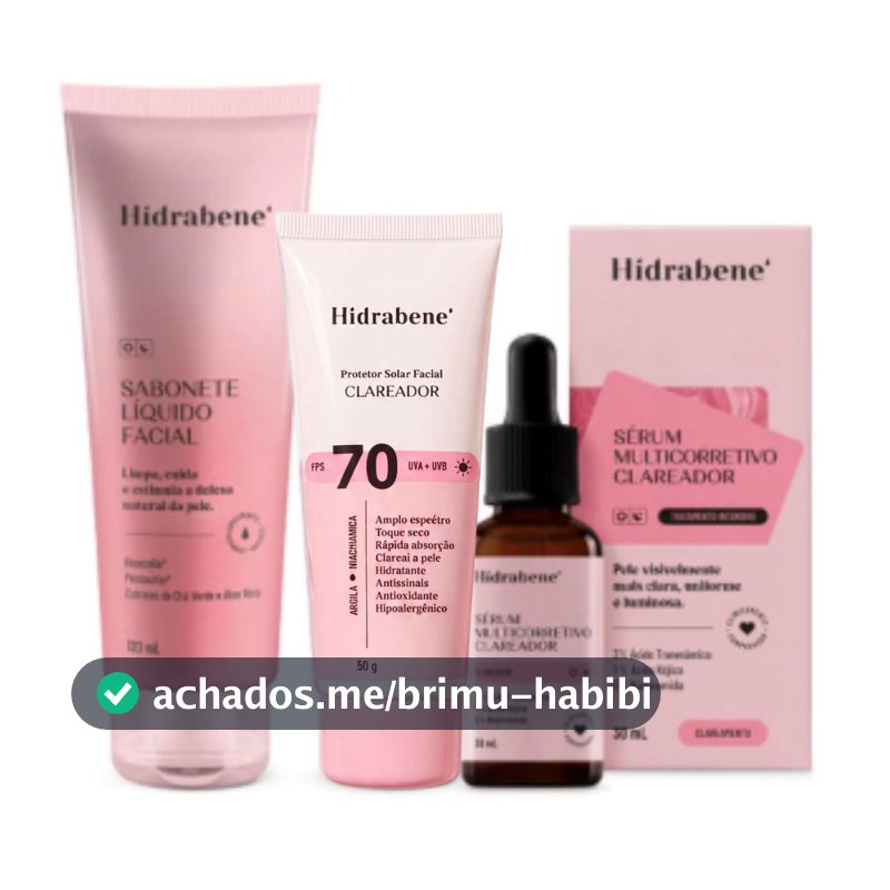 Kit Hidrabene Clareador Skincare Clareador Facial: Sabonete, Protetor 70 FPS e Sérum Multicorretivo
