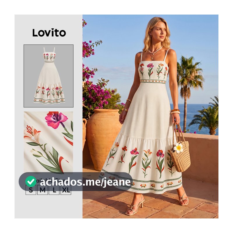 Lovito Férias Vestido Longo Com Estampa Floral Confeccionado Em Viscose E Linho Ideal Para a Primavera/verão LBL32081