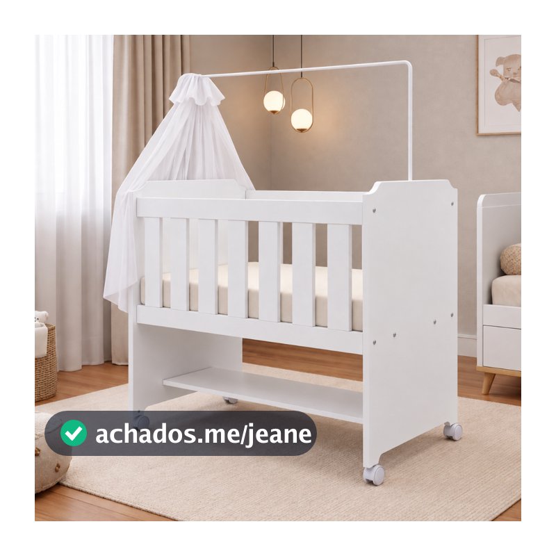 Berço Infantil Compacto 100% MDF com Colchão Impermeável D18 Acompanha Rodízios Haste Mosquiteiro Segurança Certificada