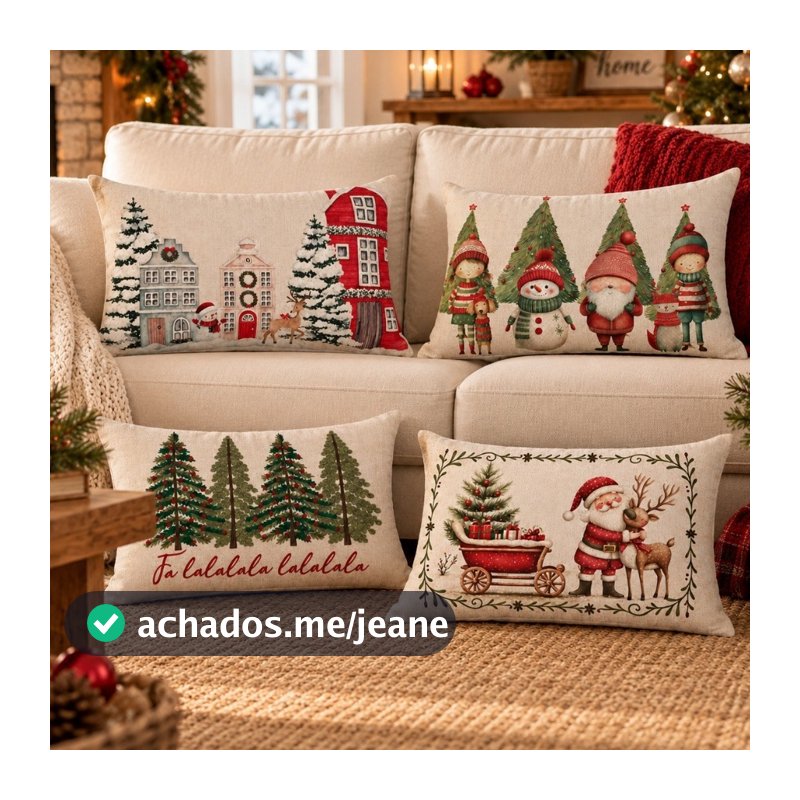 Capa de almofada De Natal 30x50cm Retangular Linho Estampada Decoração Natalina Papai Noel Boneco de Neve Festas