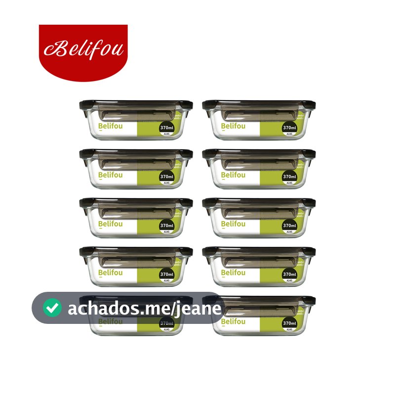Belifou Conjunto 10 Potes 370ML Vidro Hermético 4 Travas Com Orifícios De Ar - Hestia