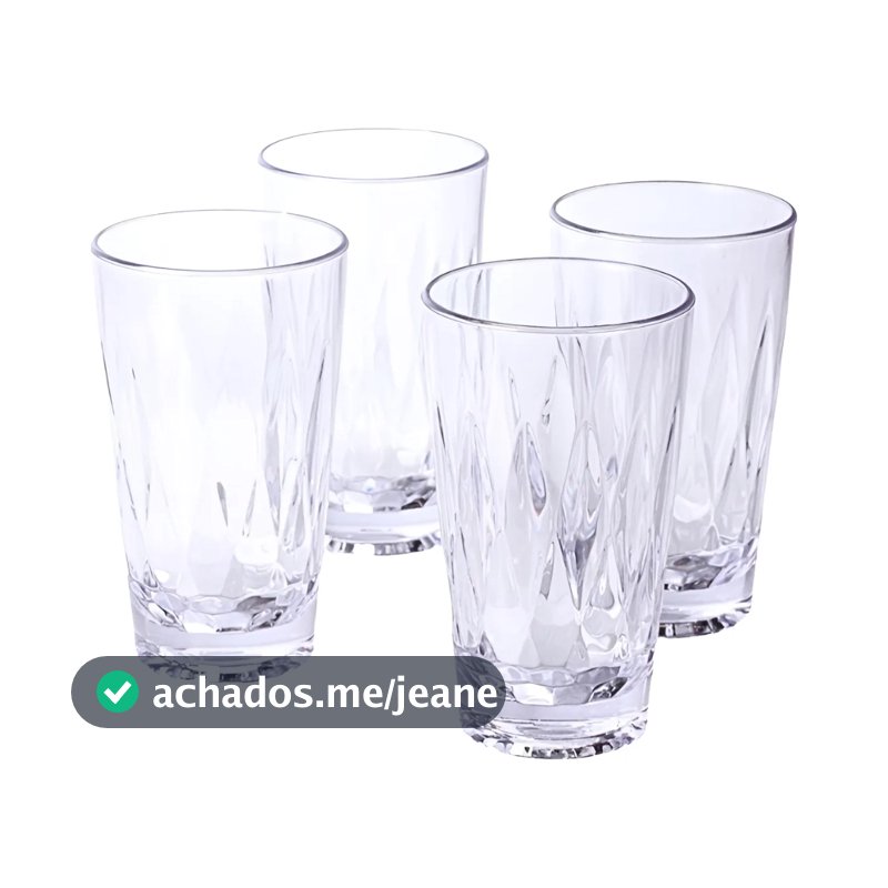 Kit 4 Copos Geometric 300 Ml - Resistente - Inquebrável Cor Transparente Helsim