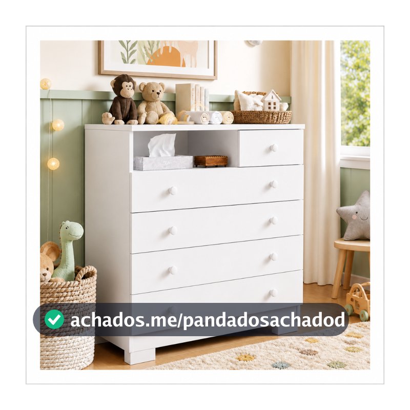 Cômoda Para Quarto Infantil 5 Gavetas Multiuso Com Nicho Organizador Roupas Criança Moderna Amora