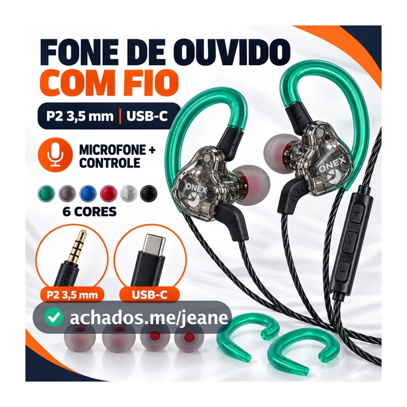 Fone De Ouvido ONEX USB-C Tipo-C Com Fio Intra-Auricular Gamer, Microfone, Controle E Gancho Auricular