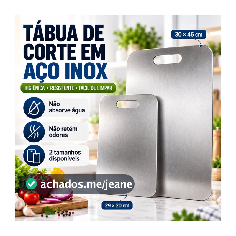 Tábua de Corte Inox para Carne Legumes Frutas 29x20/46x30cm Resistente Fácil de Limpar