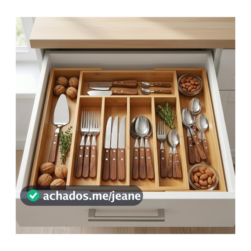 Organizador De Talheres Gaveta Bambu Extensível 7 Divisórias