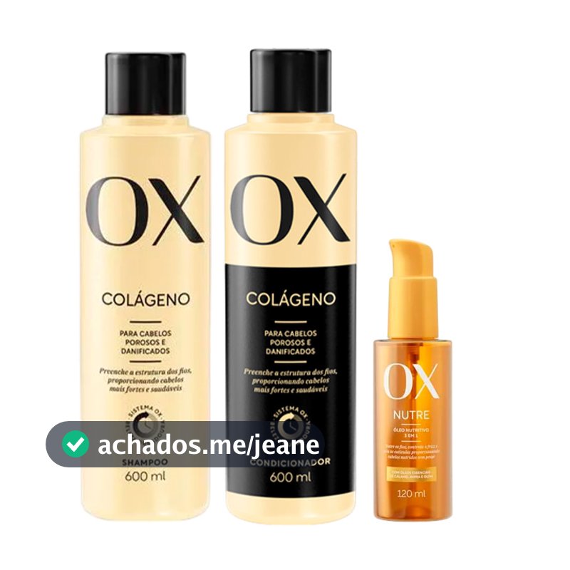 Kit OX Colágeno Shampoo 600ml + Condicionador 600ml + Óleo Capilar Nutritivo 3 Em 1 120ml