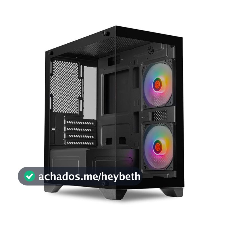 Gabinete Gamer TGT Gladiator, Rainbow, Mid-Tower, Lateral de Vidro, Com 2 Fans, Preto, TGT-GLD-BK