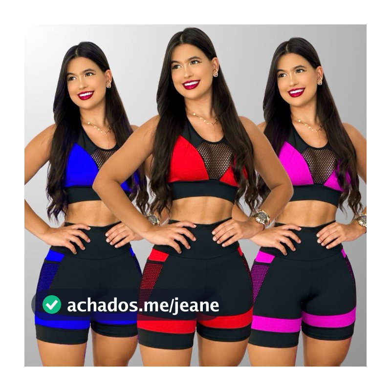 Conjunto Academia Feminino Alta Compressão Fitness Top e Short com Bolso