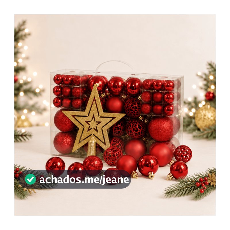 Kit Maleta 50 Bolas + Estrela Ponteira Para Árvore De Natal Decoração Natalina
