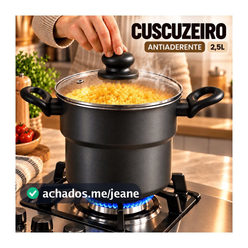 Cuscuzeiro Reto Tampa de Vidro Antiaderente Panelux 16cm Grafite 2,5L Grande Moderno Envio Imediato