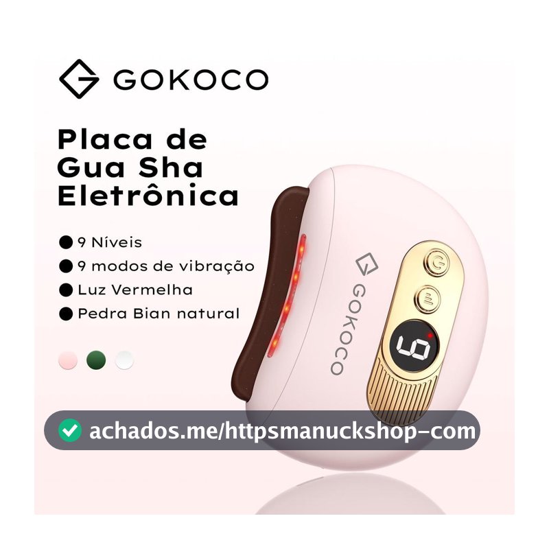 GOKOCO Massageador Elétrico Gua Sha Facial e Corporal Pedra Bian com Luz Vermelha, Aquecimento e Vibração 9 Níveis