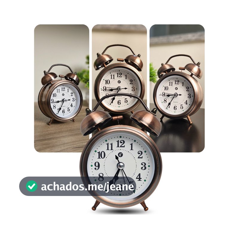 Relógio Despertador Retrô Vintage Duplo Sino Analógico de Mesa Decoração Quarto Preto Gold