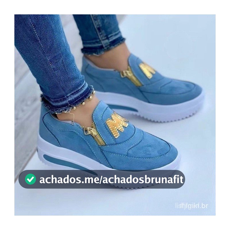 Tênis femininos, tênis com zíper lateral, tênis de sola grossa