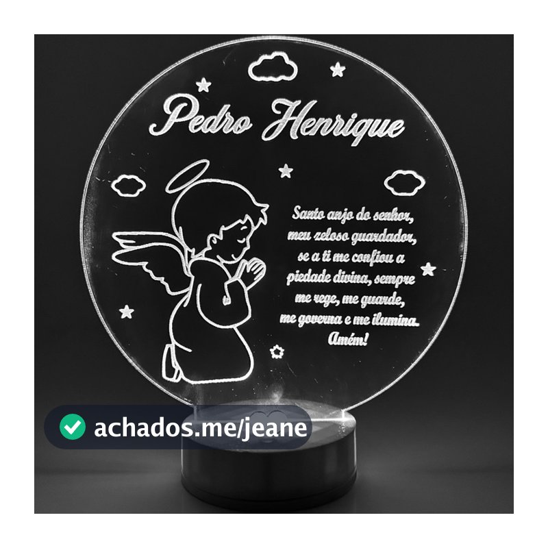 luminária Personalizada 3D Abajur Oração Santo Anjo