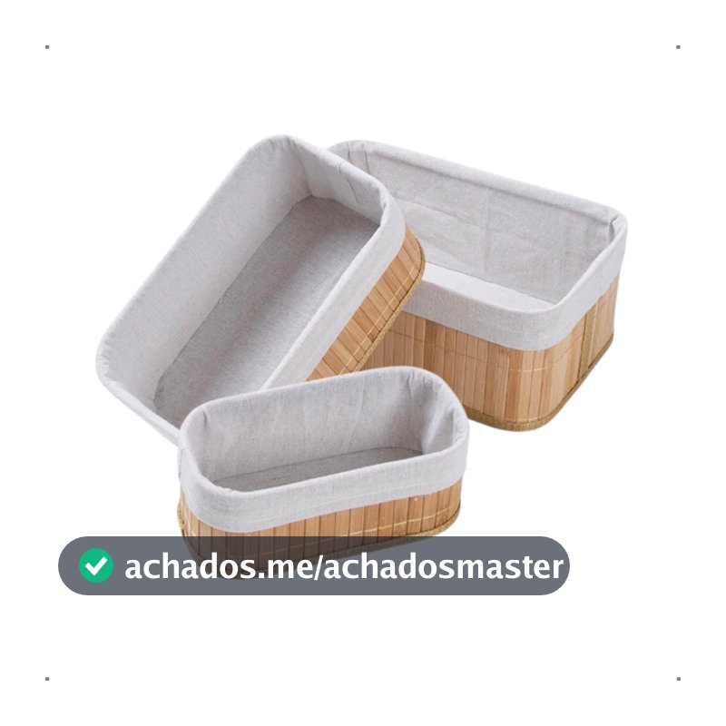 Organizador Bambu Kit com 3 Tamanhos e Individual Forrado Retangular Quarto Mesa Copa Banheiro
