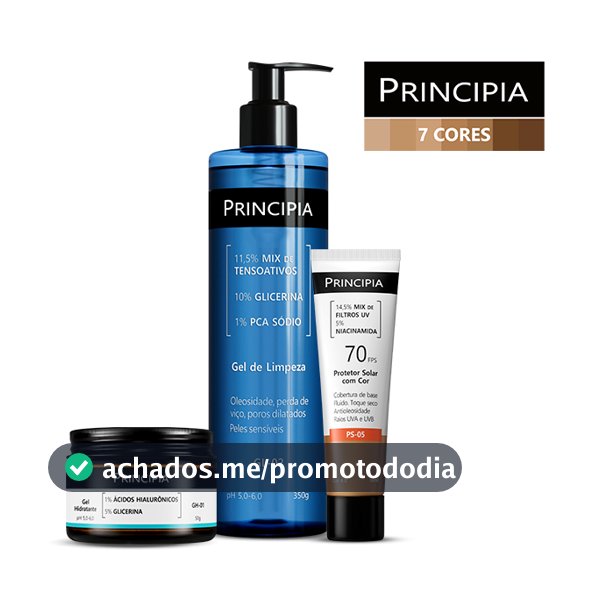 Principia Kit Limpa Hidrata e Protege c/ Gel de Limpeza GL-02 +Gel Hidratante GH-01 + Protetor Cor PS-05 FPS 70
