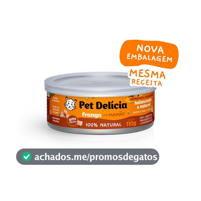 Racao Umida Pet Delicia Gatos Frango com Mamao - 110g