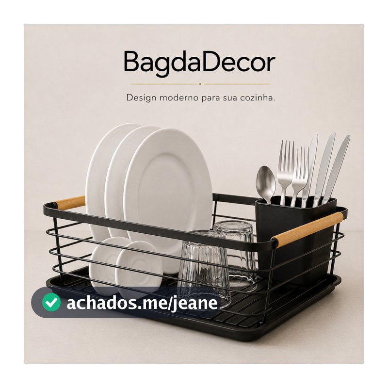 ⭐ Escorredor de Louça Premium Preto com Bandeja Removível 🥂 Porta Talheres Aço Inox + Bambu