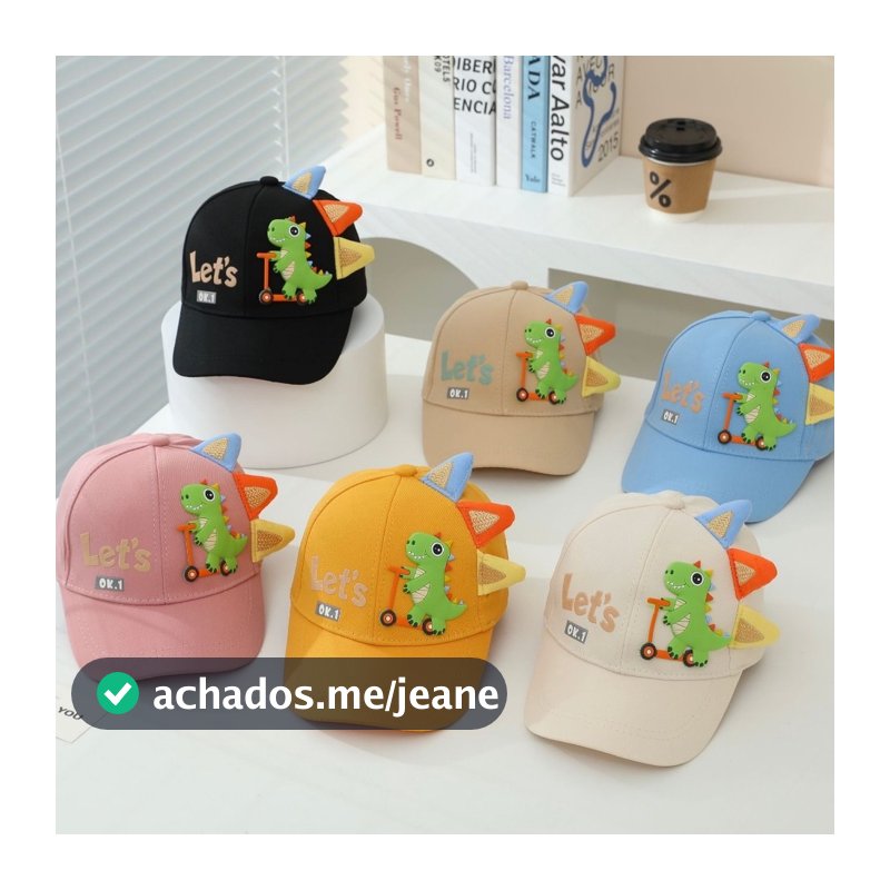 Boné infantil dinossauro 3D 100% algodão Chapéu De Criança 3 a 8 Anos Com Proteção UV Ajustável