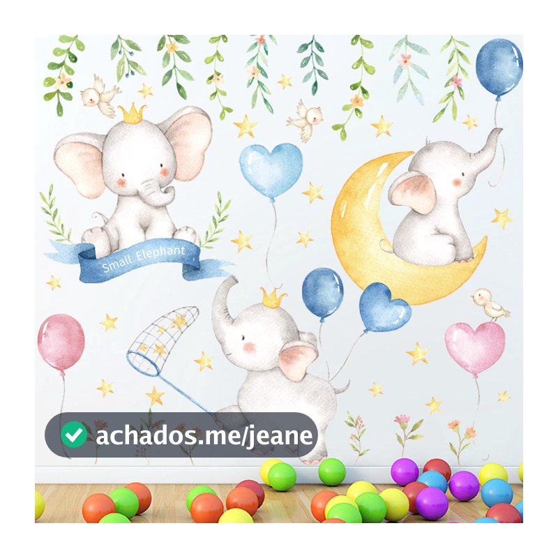 Adesivos de parede de desenho animado para quarto infantil, bebê, menina, educação infantil, bebê, elefante, balão, Anim