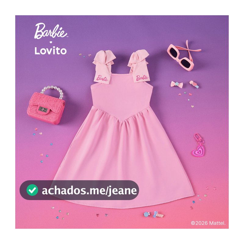 Barbie™ X Lovito Kids Vestido Elegante Rosa Menina Flare Até Joelho Bordado Laço E Linhas Estruturais LBL5AD028