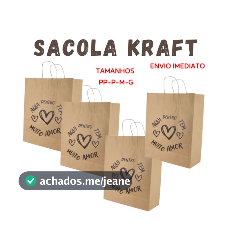 Sacola Kraft Coração Tamanhos PP P M G - 25 UNIDADES
