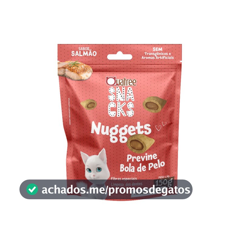 Petisco Snack Quatree Gatos Nuggets Salmão Bola de Pelo 150 gr